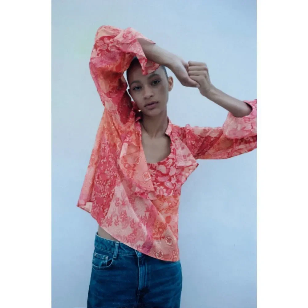 ZARA Patchwork Blouse Flounced New